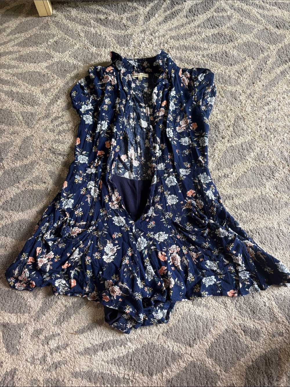 Navy Floral Button-Up Romper Jumpsuit